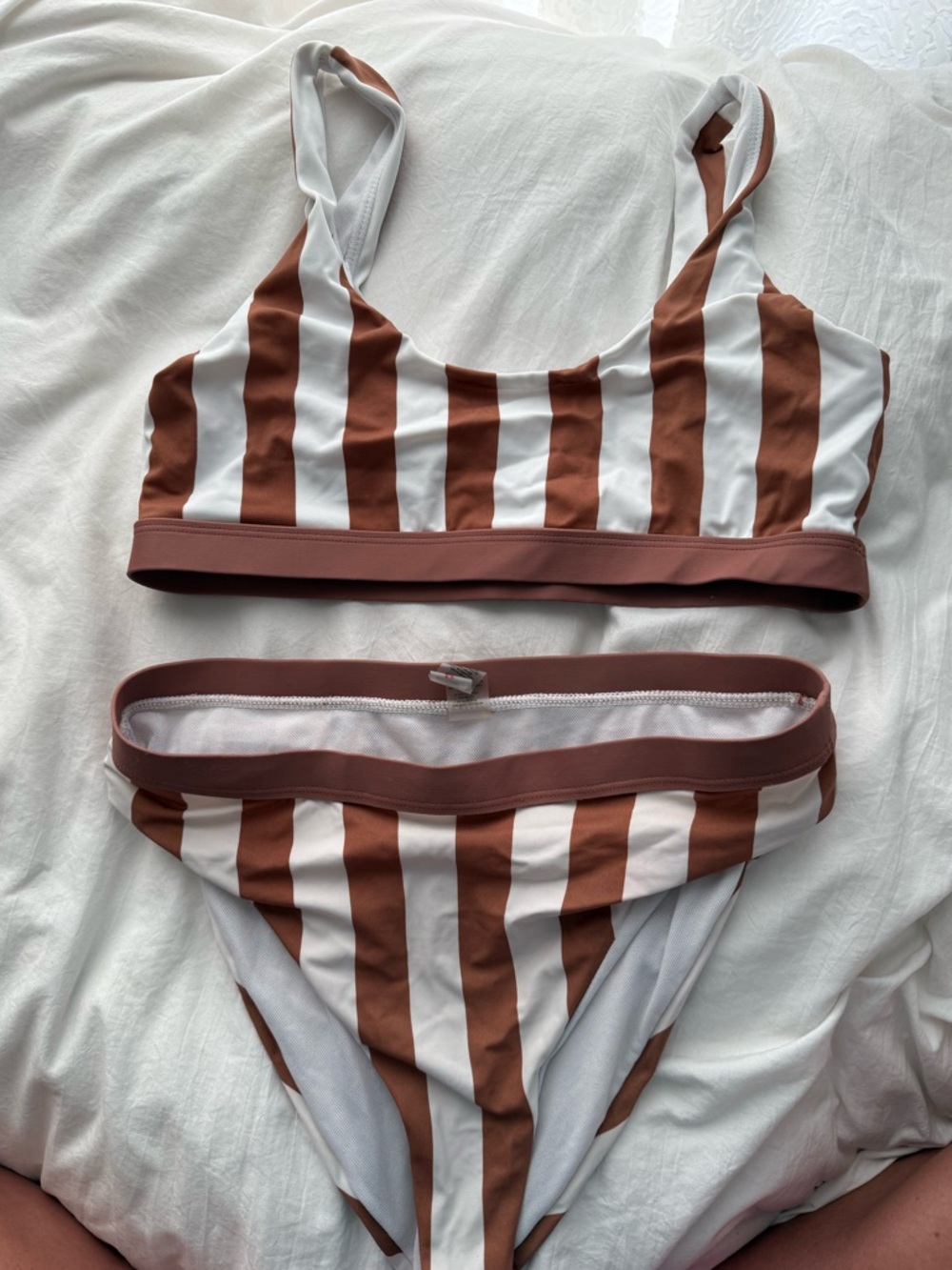 Cupshe White and Brown Striped Bikini Set